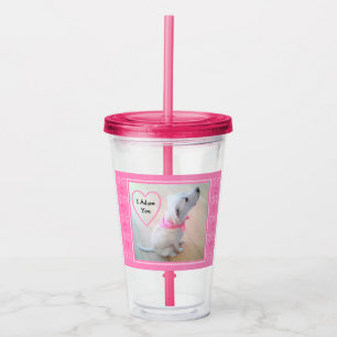 Photo of Cute Dog Wearing Pink Scarf With Hearts Acrylic Tumbler