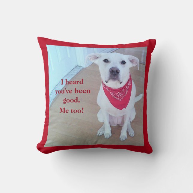 Photo of Cute Dog With Funny Sticking Out Ears Red Throw Pillow (Front)