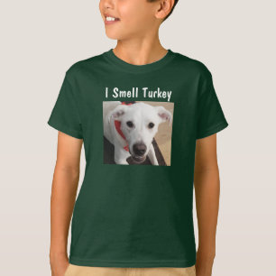 Photo of Cute Funny Smiling White Dog Thanksgiving T-Shirt