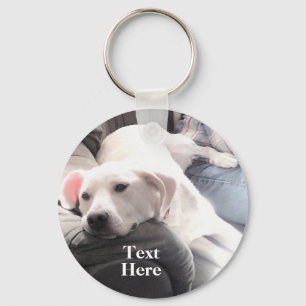 Photo of Cute Lazy White Dog Hanging Out with Dad Keychain