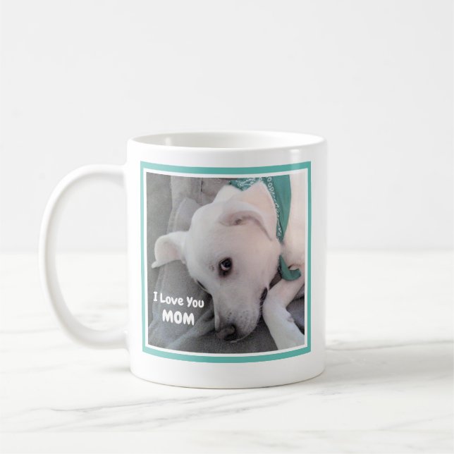 Photo of Cute lazy White Puppy Dog I Love You Mom Coffee Mug (Left)