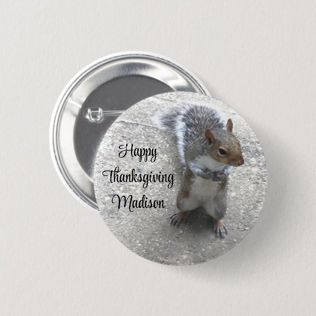 Photo of Cute Little Squirrel with Fluffy Tail 2 Inch Round Button (Front & Back)