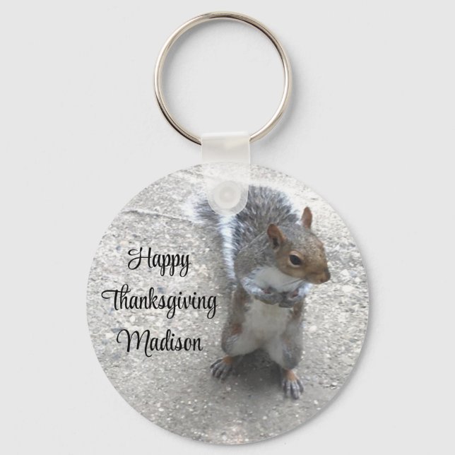 Photo of Cute Little Squirrel with Fluffy Tail Keychain (Front)
