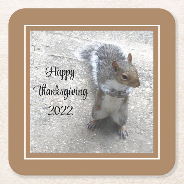 Photo of Cute Little Squirrel with Fluffy Tail Square Paper Coaster (Front)