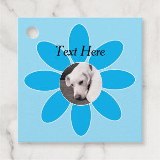 Photo of Cute Puppy Dog in Blue Flower Frame Favour Tags