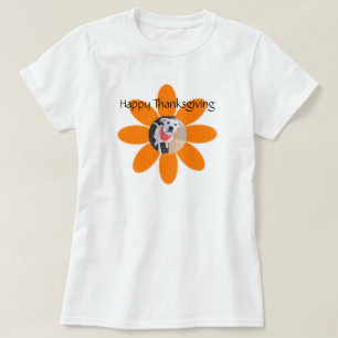 Photo of Cute Puppy Dog in Orange Flower Holiday T-Shirt