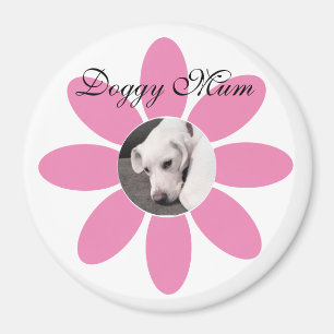 Photo of Cute Puppy Dog in Pink Flower Frame Magnet