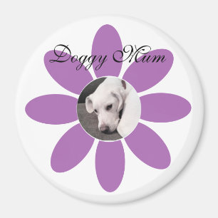 Photo of Cute Puppy Dog in Purple Flower Frame  Magnet
