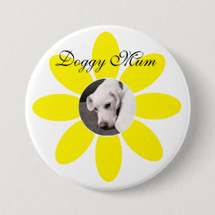 Photo of Cute Puppy Dog in Yellow Flower Frame 3 Inch Round Button