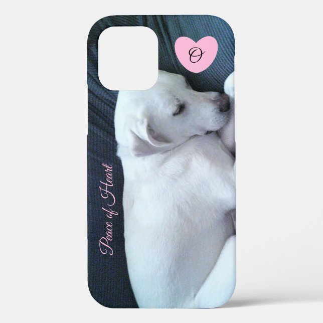 Photo of Cute Sleeping Dog with Heart Monogram  Case-Mate iPhone Case (Back)