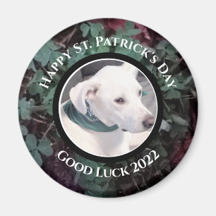 Photo of Cute White Dog Green Shamrocks Clovers Magnet