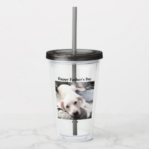 Photo of Cute White Dog Hanging Out with Dad Grey Acrylic Tumbler