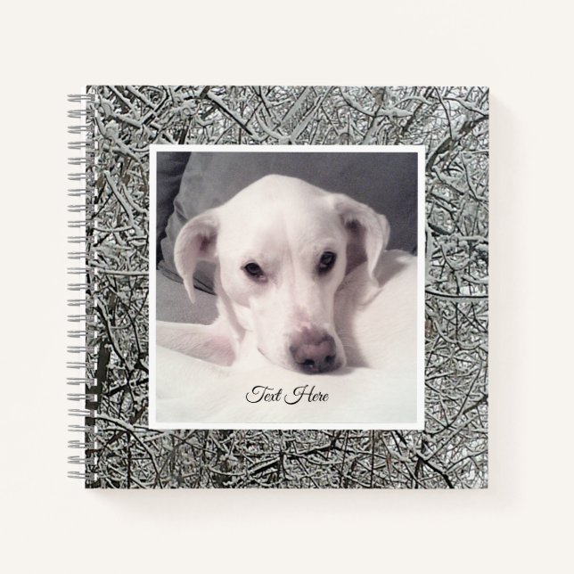 Photo of Cute White Dog Having Lazy Winter Day Notebook (Front)