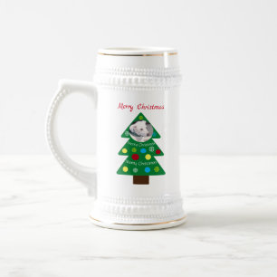 Photo of Cute White Dog in Colourful Christmas Tre Beer Stein