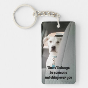 Photo of Cute White Dog Watching Over You Guardian Keychain