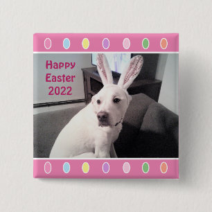 Photo of Cute White Dog Wearing Easter Bunny Ears  2 Inch Square Button