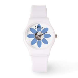 Photo of Cute White Puppy Dog Blue Mum Flower Watc Watch