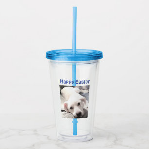 Photo of Cute White Puppy Dog Easter Gift Blue Acrylic Tumbler