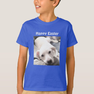 Photo of Cute White Puppy Dog Easter Gift Blue T-Shirt