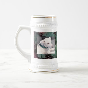 Photo of Cute White Puppy Dog Shamrock Clovers Beer Stein