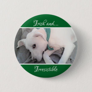 Photo of Cute White Puppy Dog St. Patrick's Day 2 Inch Round Button