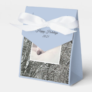 Photo of Cute White Puppy Dog Winter Snow Day Favor Box
