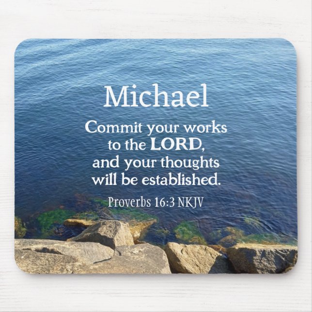 Photo of Deep Blue Ocean Proverbs Bible Verse Name Mouse Pad (Front)