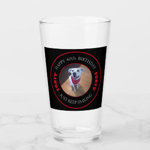 Photo of Dog Smiling Birthday 40 Black and Red Glass