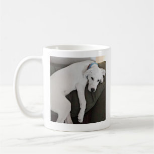 Photo of Exhausted Puppy Dog Hanging Off of Chair Coffee Mug