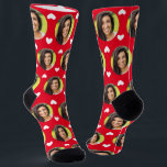 Photo of Girlfriend For Boyfriend Red White Hearts Socks<br><div class="desc">These fun photo of girlfriend for boyfriend red and white socks feature your own photo with a cute white hearts pattern, and are sure to bring your boyfriend a smile! He will think of you every time he pulls on these socks, and will love them almost as much as he...</div>
