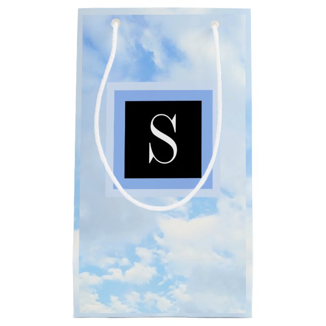 Photo of Light Blue Cloudy Sky with Single Initial Small Gift Bag (Front)
