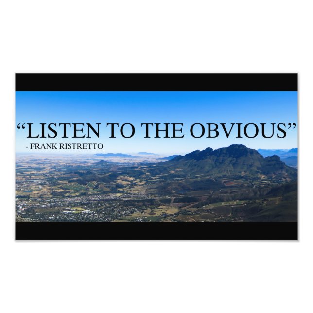 Photo of mountains in Stellenbosch with a qoute. (Front)