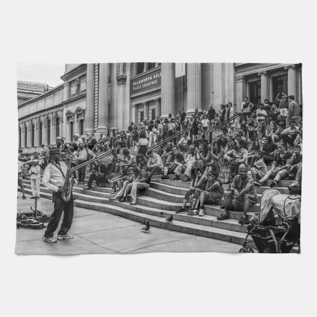 Photo of New York City Street Musician Performer Kitchen Towel (Horizontal)