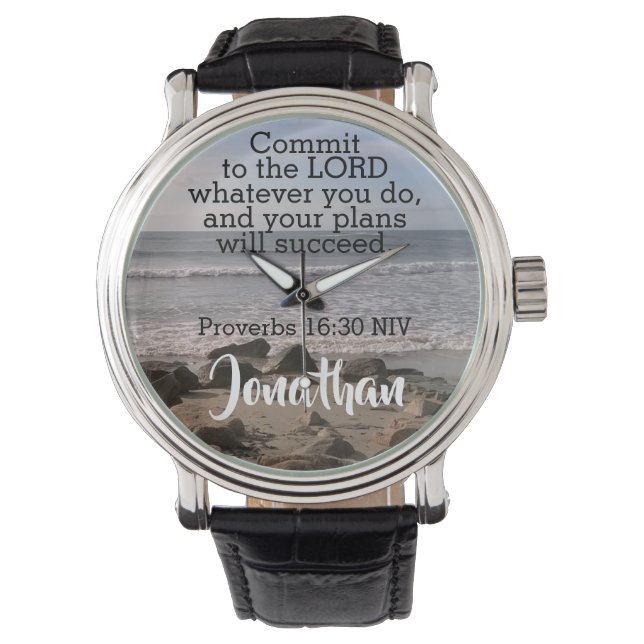 Photo of Ocean Shore Proverbs Bible Verse Success Watch (Front)