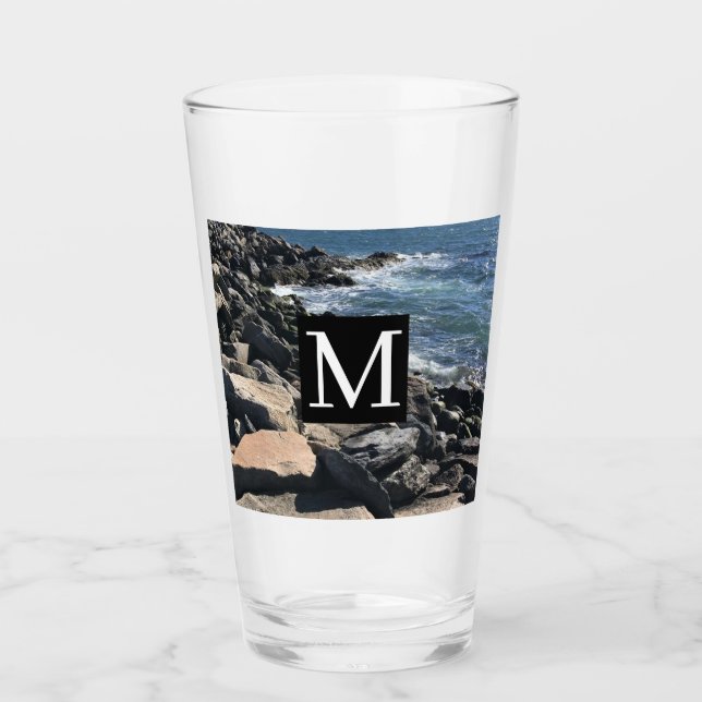 Photo of Ocean Waves and Rocks #1 Dad Blue Glass (Front)