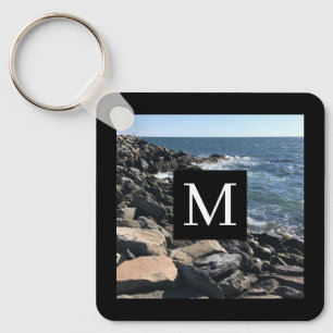 Photo of Ocean Waves and Rocks #1 Dad Blue Keychain