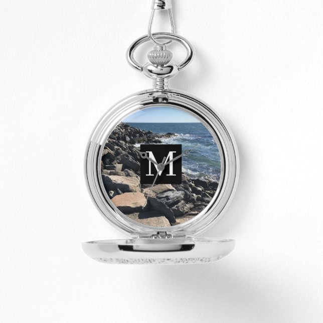 Photo of Ocean Waves and Rocks Initial Black Watch (Front)