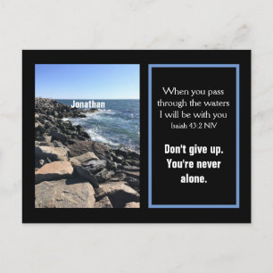 Photo of Ocean With Bible Verse Isaiah 43:2 Black Postcard