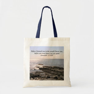 Photo of Ocean with Jeremiah 1:5 God Knew You Tote Bag