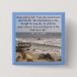 Photo of Ocean With Resurrection Scripture Easter 2 Inch Square Button