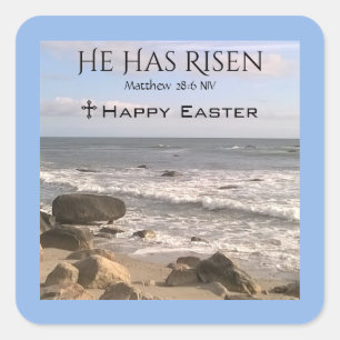 Photo of Ocean With Resurrection Scripture Easter Square Sticker