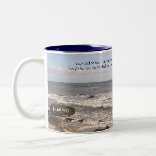 Photo of Ocean With Resurrection Scripture Easter  Two-Tone Coffee Mug
