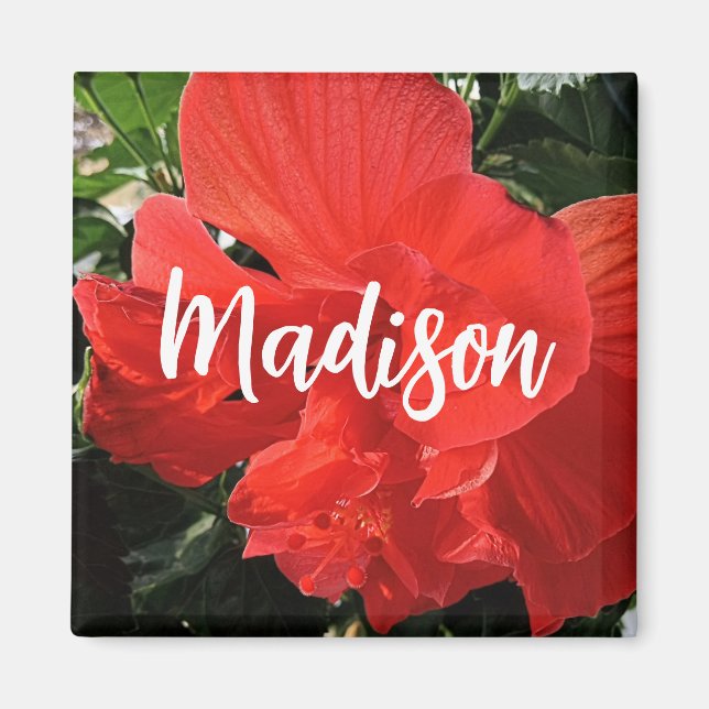 Photo of Orange Double Hibiscus Custom Name Magnet (Front)