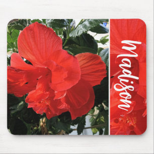 Photo of Orange Double Hibiscus Custom Name Mouse Pad
