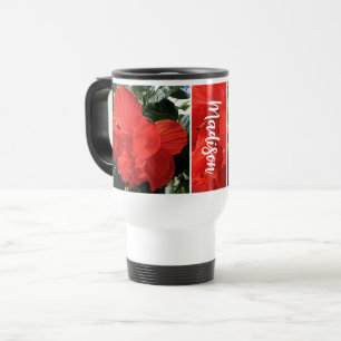 Photo of Orange Double Hibiscus Custom Name Travel Mug