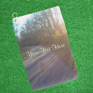 Photo of Paved Sunlit Path in Woods Trees Golf Towel