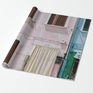 PHOTO OF PINK BUILDING WITH YELLOW DOOR CURTAIN WRAPPING PAPER