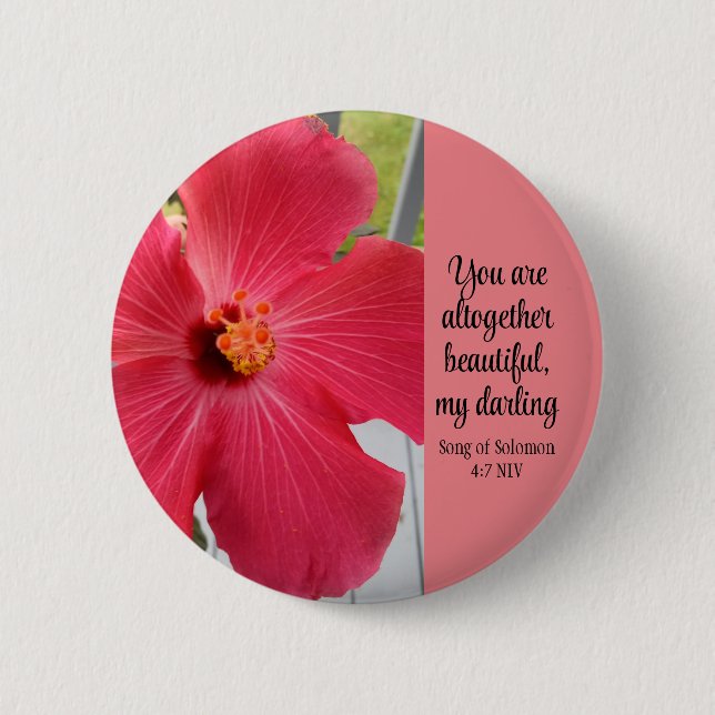 Photo of Pink Flower Song of Solomon Bible Verse 2 Inch Round Button (Front)