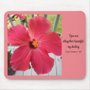 Photo of Pink Flower Song of Solomon Bible Verse Mouse Pad