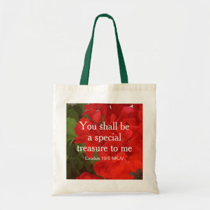 Photo of Red Flowers Special Treasure Bible Verse Tote Bag